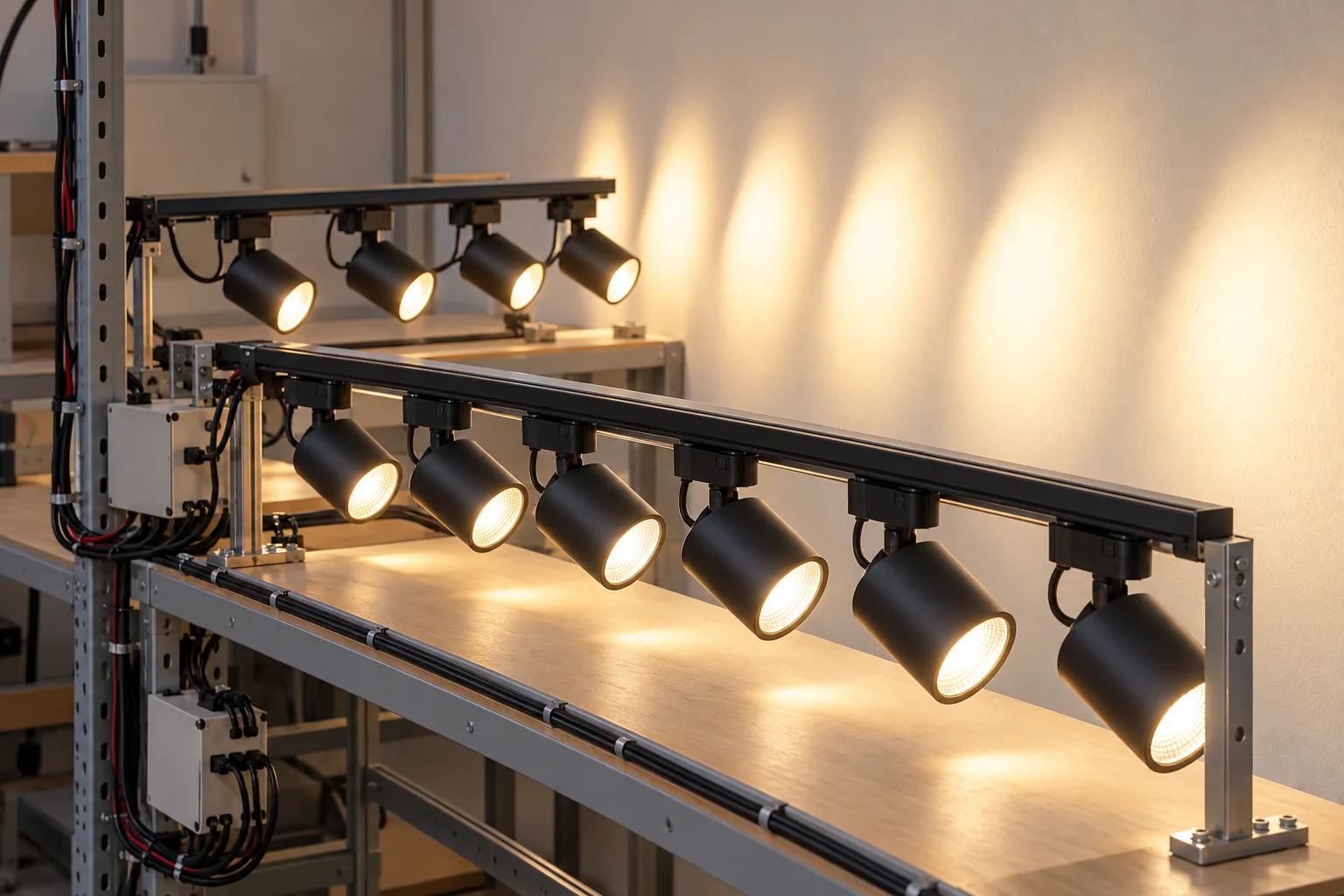 JSD factory aging test rack -- track lights during burn-in quality control