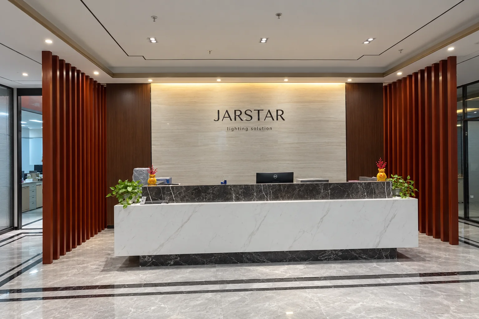 Commercial LED lighting project -- hotel lobby with custom track lighting